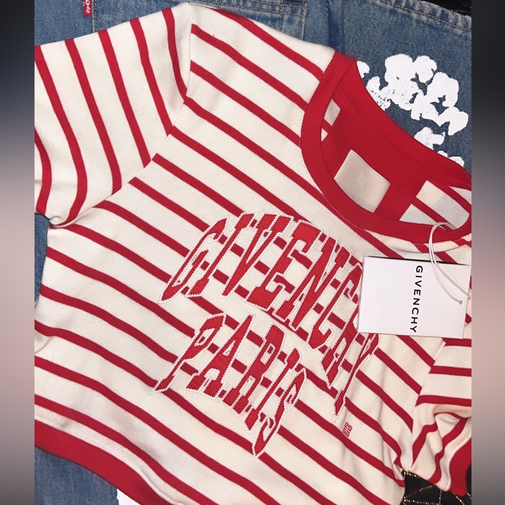Givenchy Red and White Striped Short Sleeve Tee